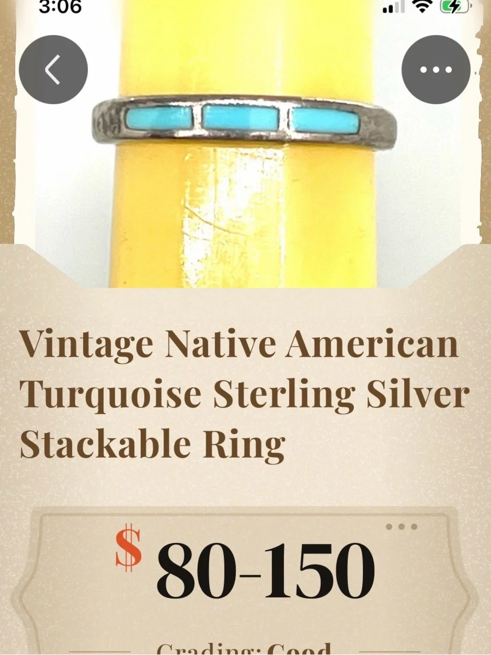 Very vintage sterling turquoise, stackable ring